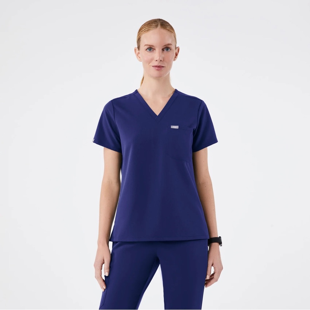 Figs Deep Blue Short Sleeve V-Neck Top